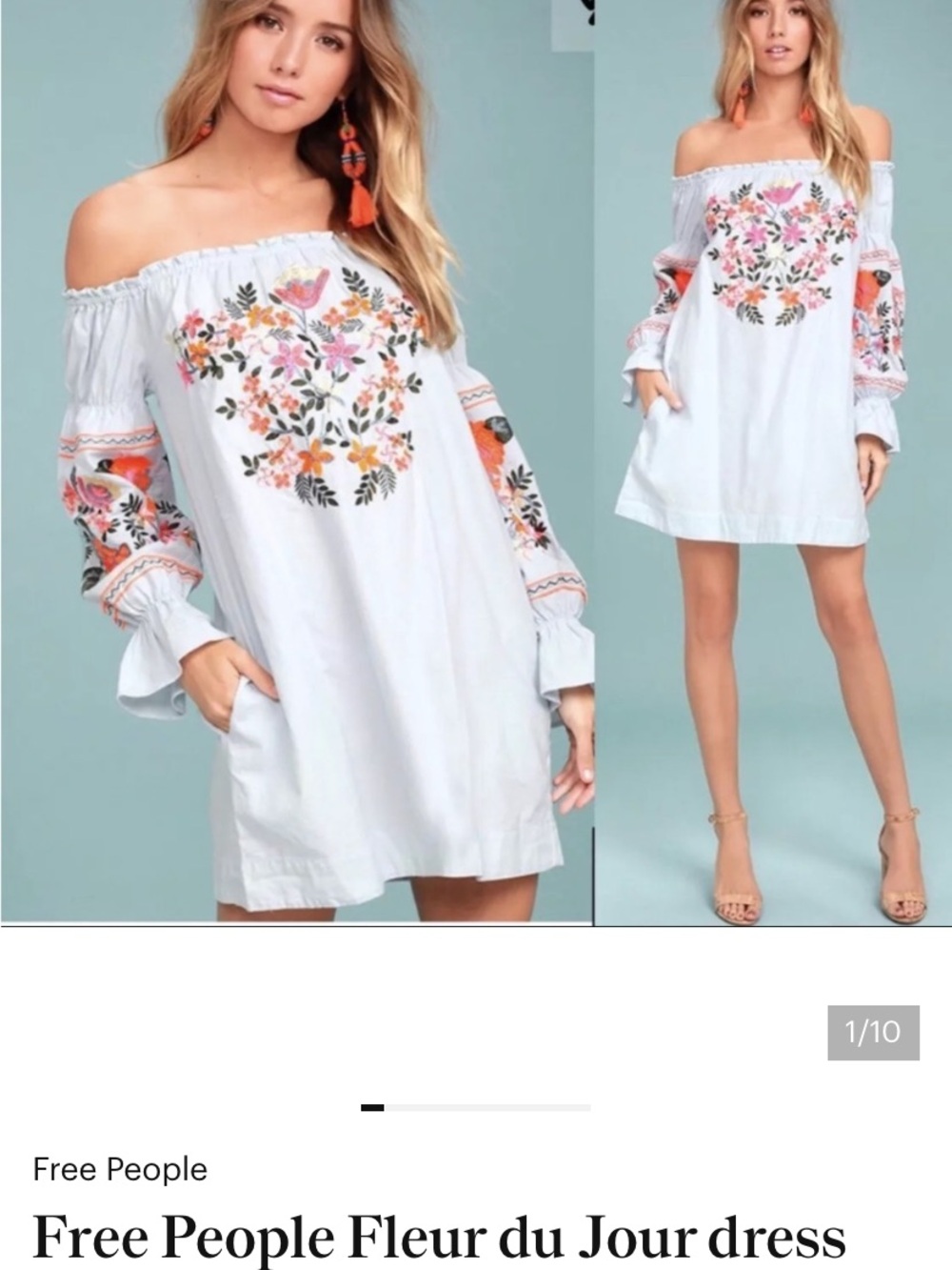 Free People Fleur du Jour Off-Shoulder Embroidered Mini Dress
